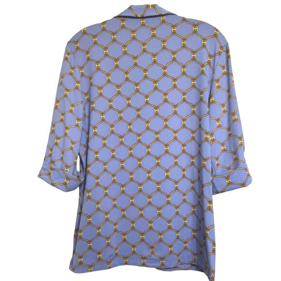 J. McLaughlin Catalina Cloth Tab Sleeve Button Front Chain Link Print Blouse - Picture 7 of 11